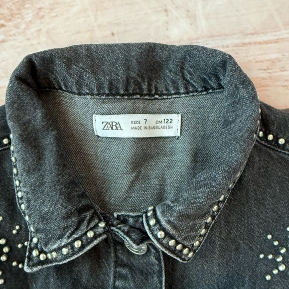 Zara Girl's Jeweled Denim Overshirt Shirt Jacket Black Size 7 - Picture 2 of 3